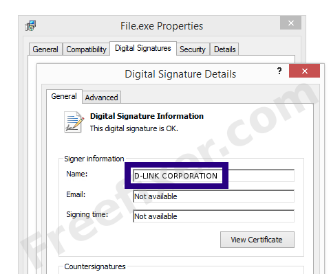 Screenshot of the D-LINK CORPORATION certificate